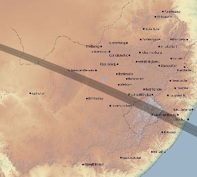 Map of the eclipse path across South Africa on 11/03/1603