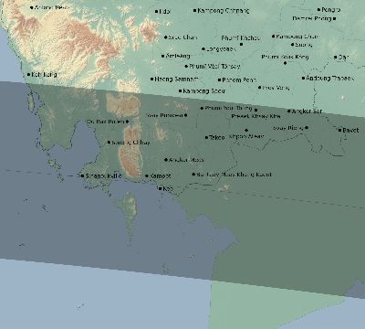 Map of the eclipse path across Cambodia on 04/29/1604