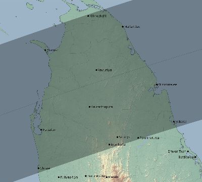 Map of the eclipse path across Sri Lanka on 04/29/1604