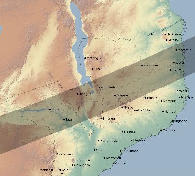 Map of the eclipse path across Mozambique on 04/29/1604