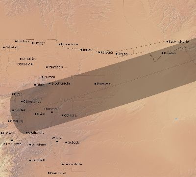 Map of the eclipse path across Namibia on 04/29/1604