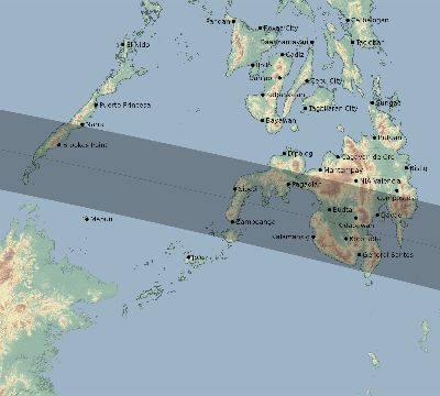 Map of the eclipse path across Philippines on 04/29/1604