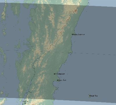 Map of the eclipse path across Thailand on 04/29/1604
