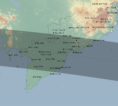 Map of the eclipse path across Vietnam on 04/29/1604