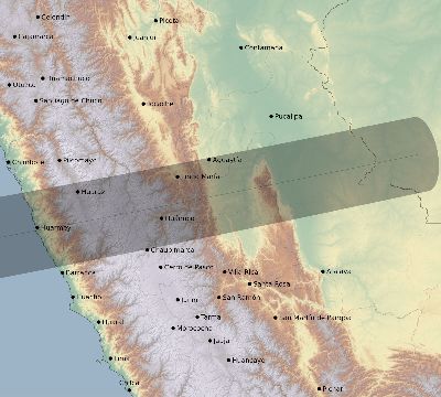 Map of the eclipse path across Peru on 10/22/1604