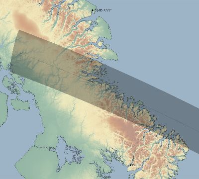 Map of the eclipse path across Canada on 10/12/1605