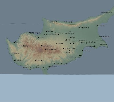 Map of the eclipse path across Cyprus on 10/12/1605