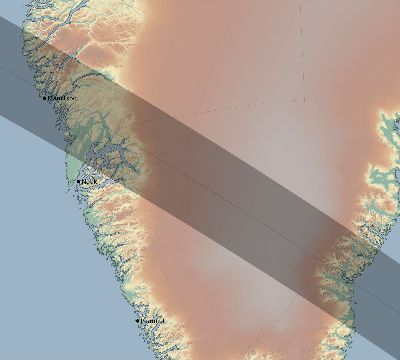 Map of the eclipse path across Greenland on 10/12/1605