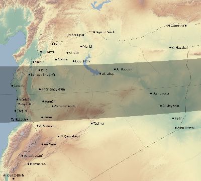 Map of the eclipse path across Syria on 10/12/1605