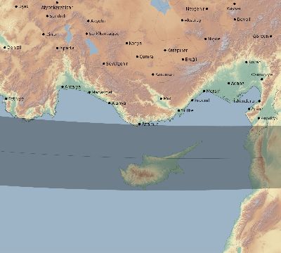 Map of the eclipse path across Turkey on 10/12/1605