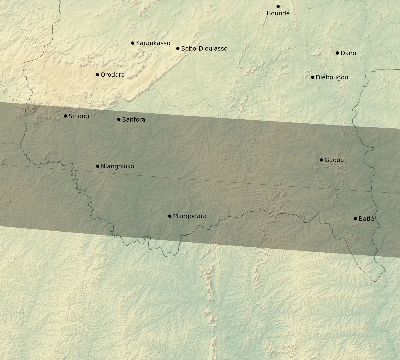 Map of the eclipse path across Burkina Faso on 02/26/1607