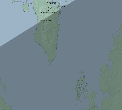 Map of the eclipse path across Bahrain on 02/26/1607