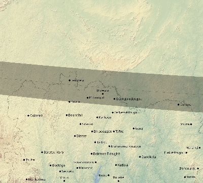 Map of the eclipse path across Côte d'Ivoire (Ivory Coast) on 02/26/1607