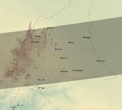 Map of the eclipse path across Cameroon on 02/26/1607