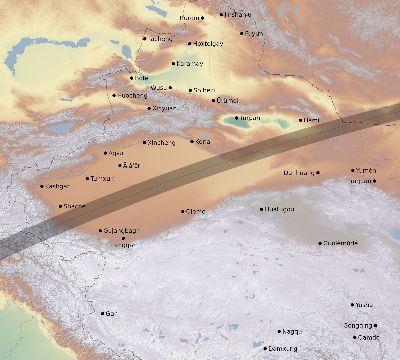 Map of the eclipse path across China on 02/26/1607