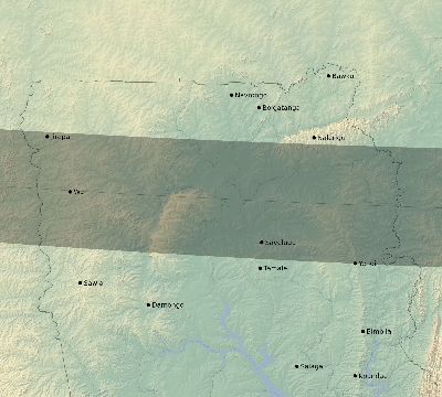 Map of the eclipse path across Ghana on 02/26/1607