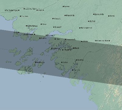 Map of the eclipse path across Guinea-Bissau on 02/26/1607