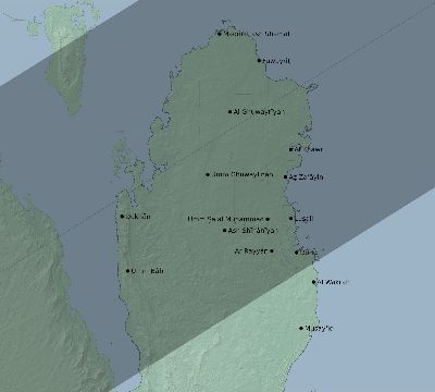 Map of the eclipse path across Qatar on 02/26/1607