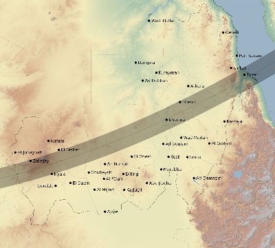 Map of the eclipse path across Sudan on 02/26/1607