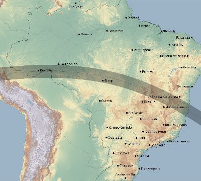 Map of the eclipse path across Brazil on 08/22/1607