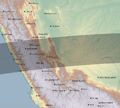 Map of the eclipse path across Peru on 08/22/1607