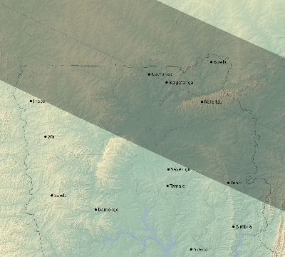 Map of the eclipse path across Ghana on 08/10/1608