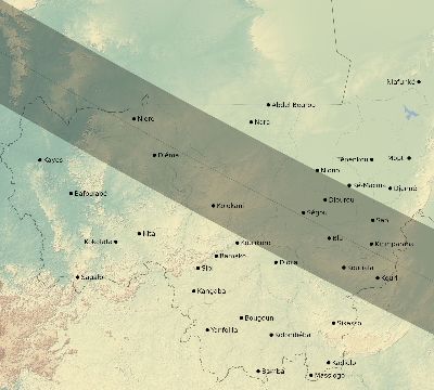 Map of the eclipse path across Mali on 08/10/1608