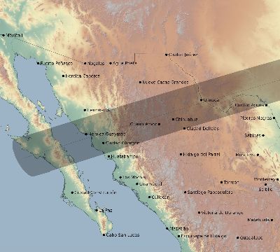 Map of the eclipse path across Mexico on 08/10/1608