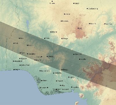 Map of the eclipse path across Nigeria on 08/10/1608