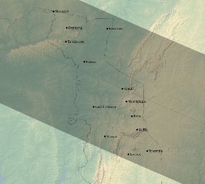 Map of the eclipse path across Togo on 08/10/1608