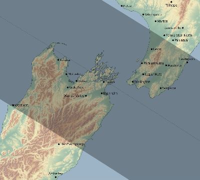 Map of the eclipse path across New Zealand on 06/21/1610