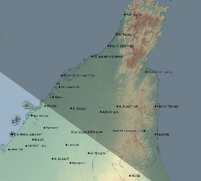 Map of the eclipse path across United Arab Emirates on 12/15/1610