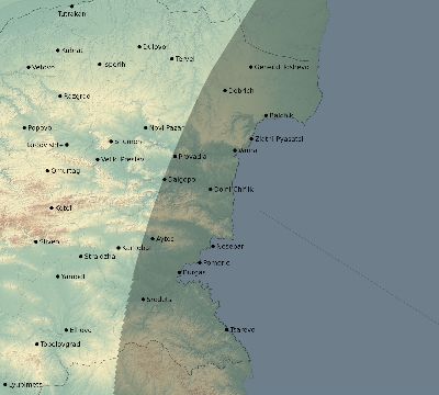 Map of the eclipse path across Bulgaria on 12/15/1610
