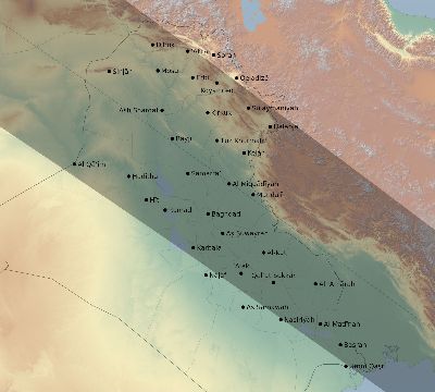 Map of the eclipse path across Iraq on 12/15/1610