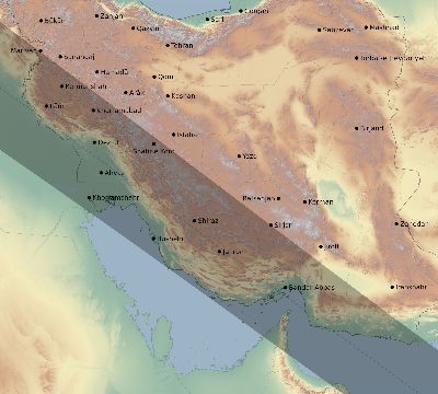 Map of the eclipse path across Iran on 12/15/1610