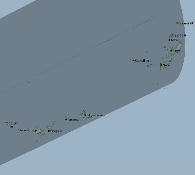 Map of the eclipse path across Japan on 12/15/1610