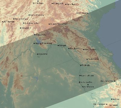 Map of the eclipse path across Laos on 12/15/1610