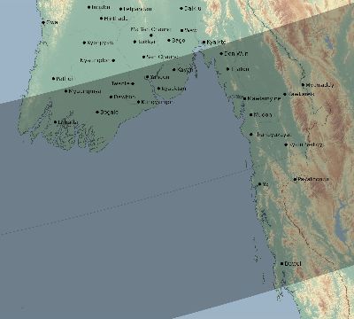 Map of the eclipse path across Myanmar on 12/15/1610