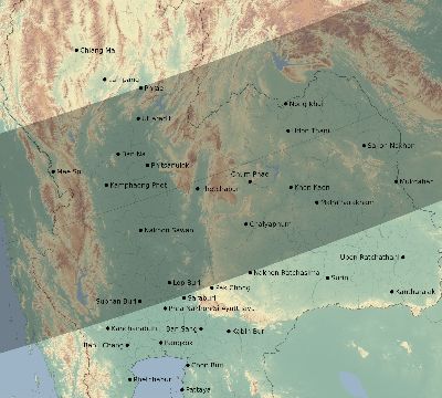 Map of the eclipse path across Thailand on 12/15/1610