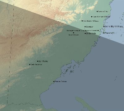 Map of the eclipse path across Belize on 06/10/1611