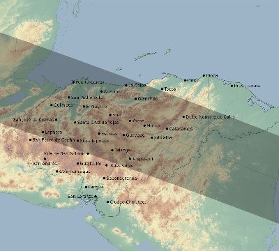 Map of the eclipse path across Honduras on 06/10/1611