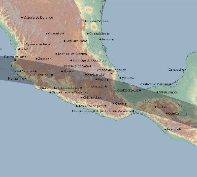 Map of the eclipse path across Mexico on 06/10/1611