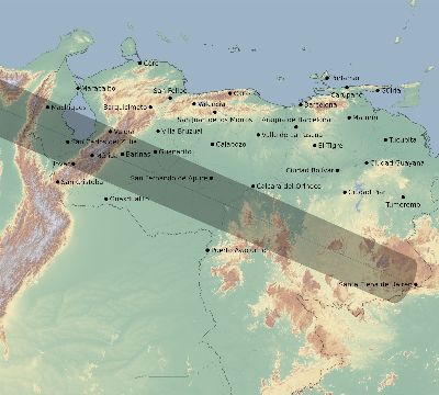 Map of the eclipse path across Venezuela on 06/10/1611