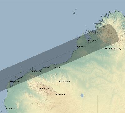 Map of the eclipse path across Australia on 12/04/1611