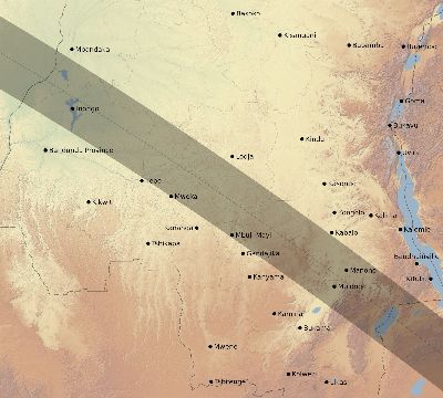 Map of the eclipse path across DR Congo on 12/04/1611