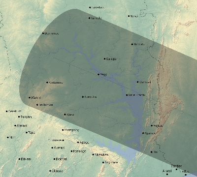 Map of the eclipse path across Ghana on 12/04/1611