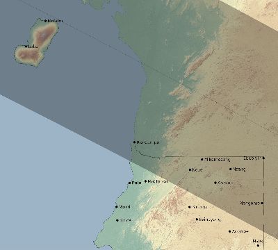 Map of the eclipse path across Equatorial Guinea on 12/04/1611