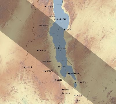 Map of the eclipse path across Malawi on 12/04/1611