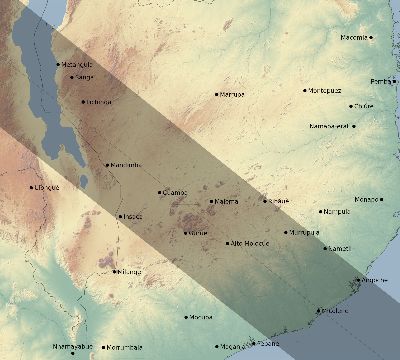 Map of the eclipse path across Mozambique on 12/04/1611