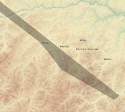 Map of the eclipse path across China on 05/30/1612